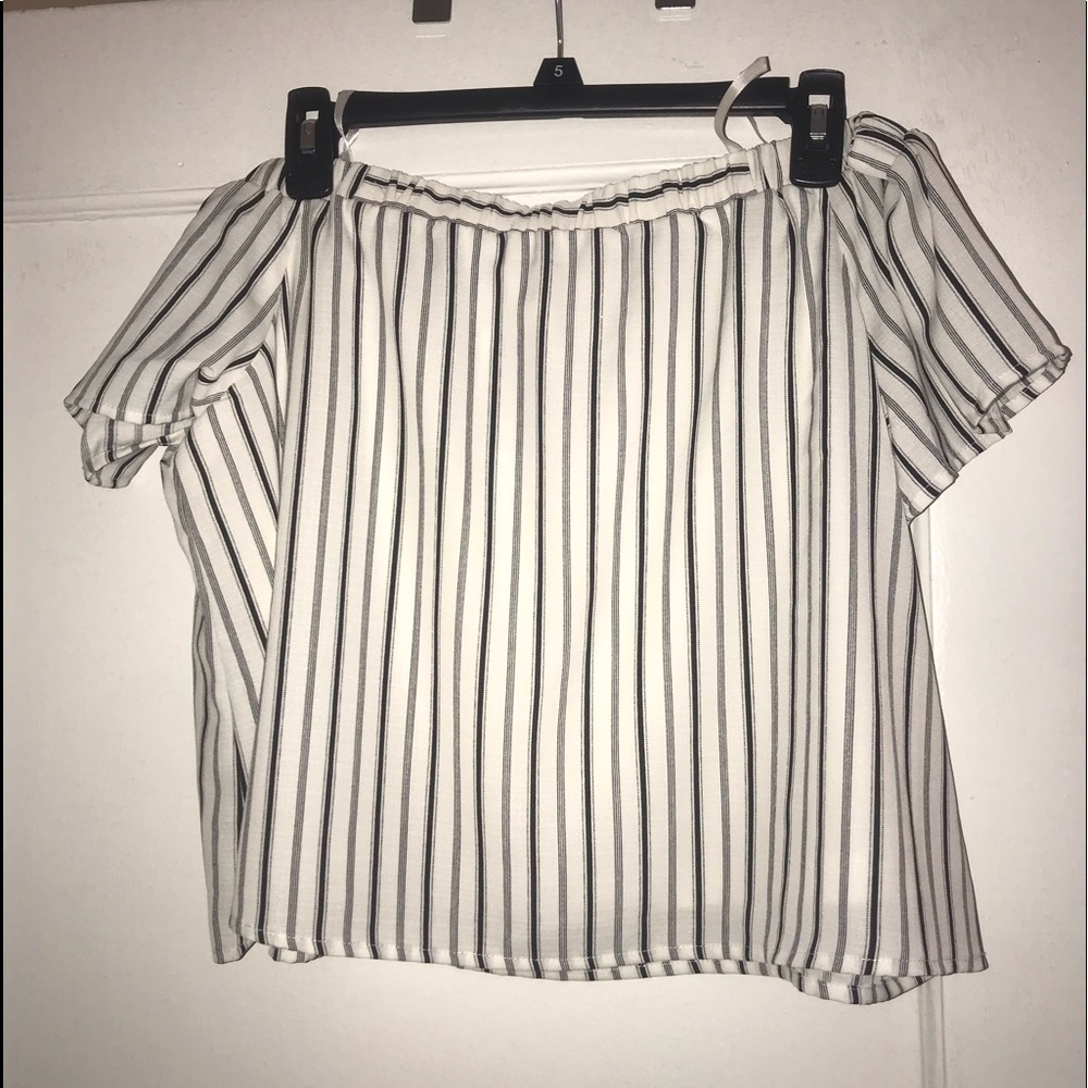 Dee and Rae White & Black striped Off the Shoulder